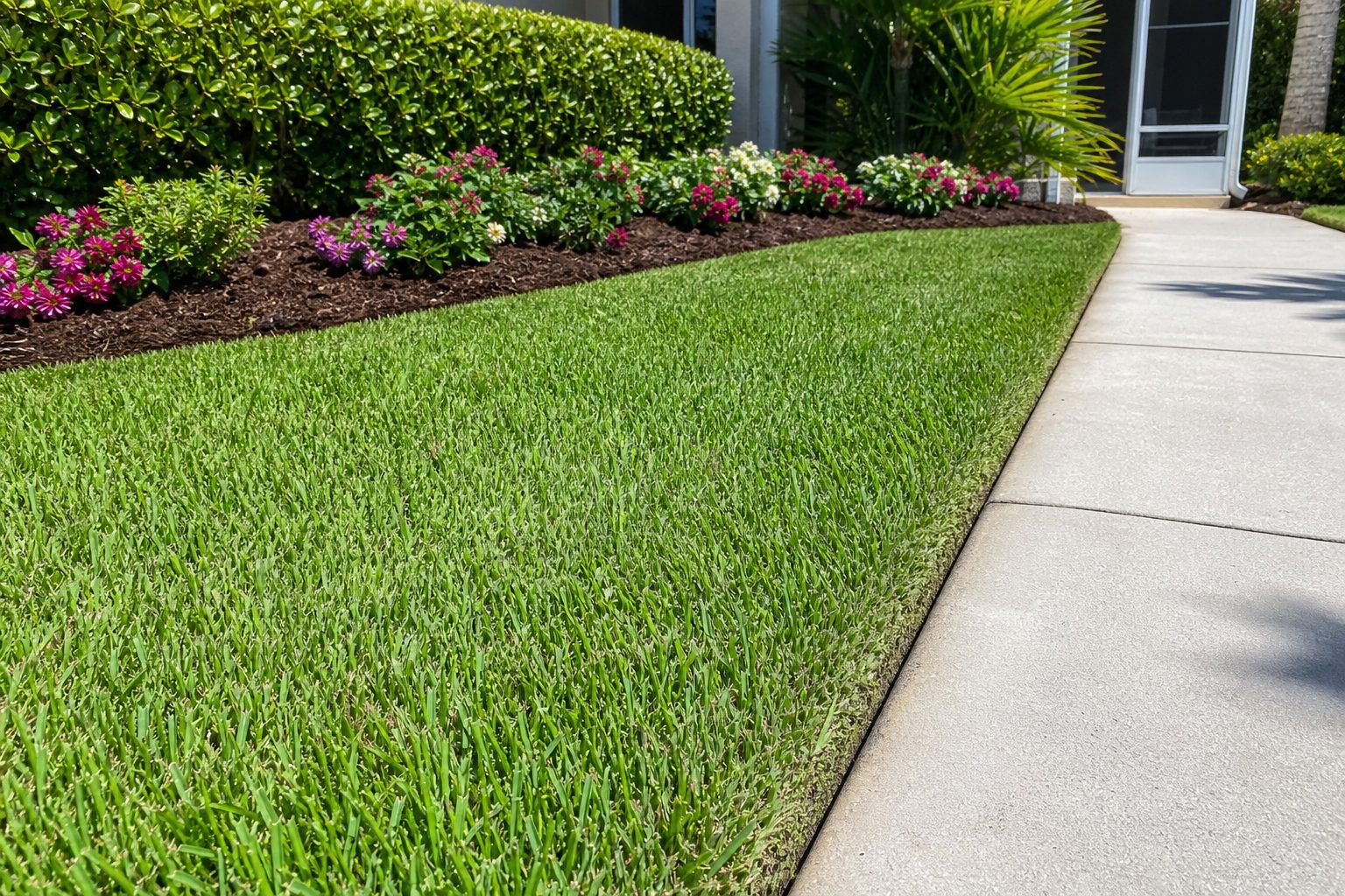 Crisp lawn edge along a walkway
