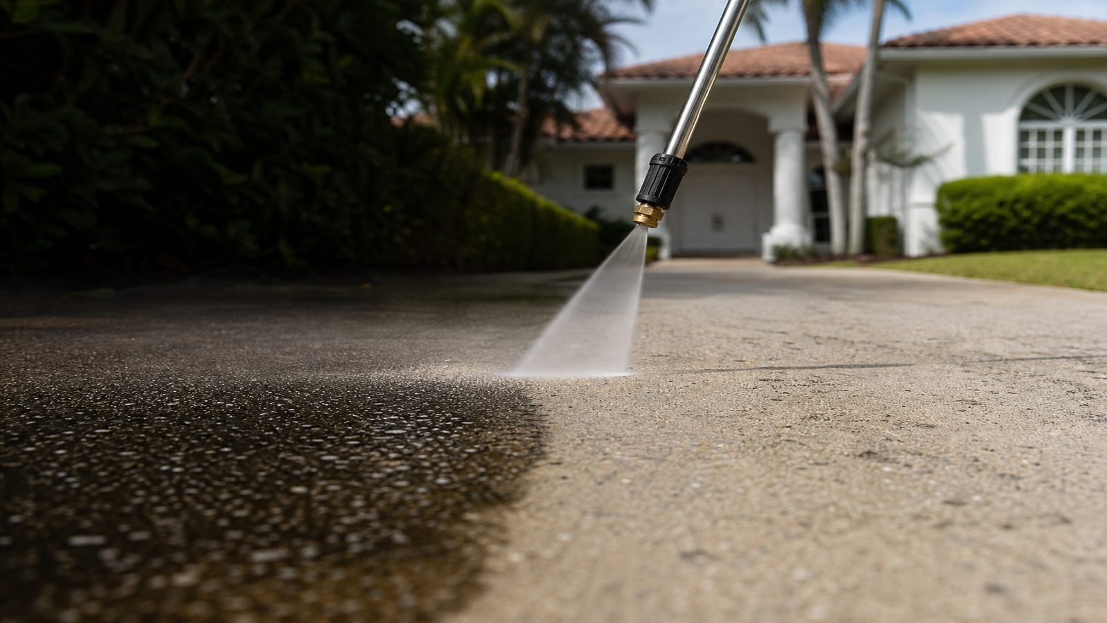 Pressure washing a house exterior
