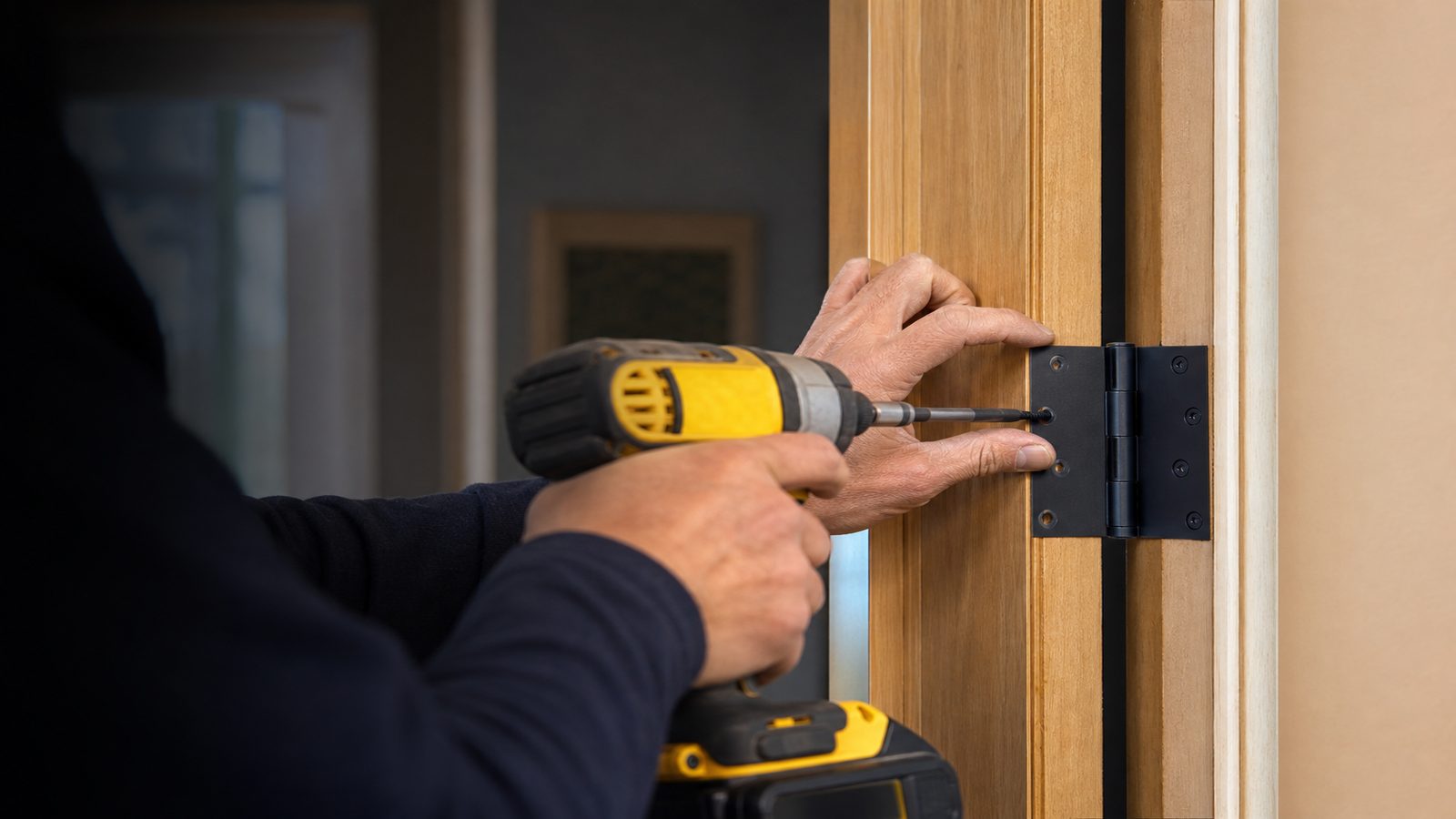 Handyman working on a door fixture